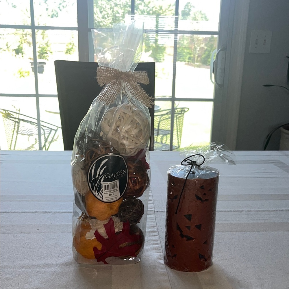 Scented Candle and Potpourri Set - Orange and Brown